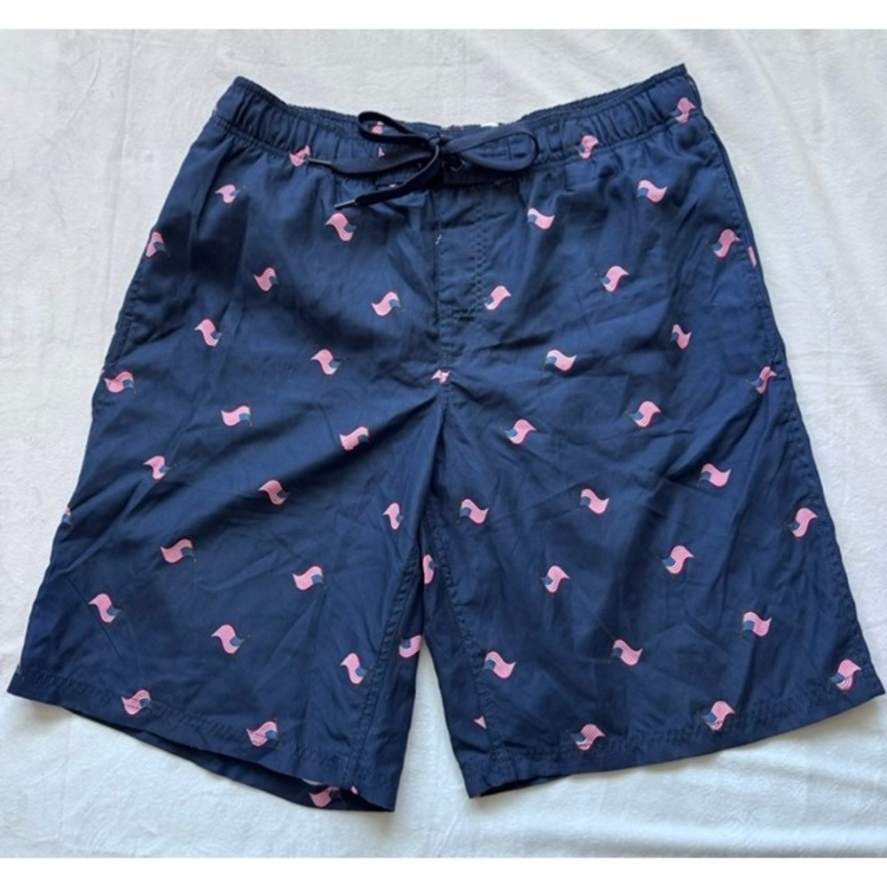 Faded Glory Mens Navy Blue American Flag Embroidered Swim Shorts Trunks Large L